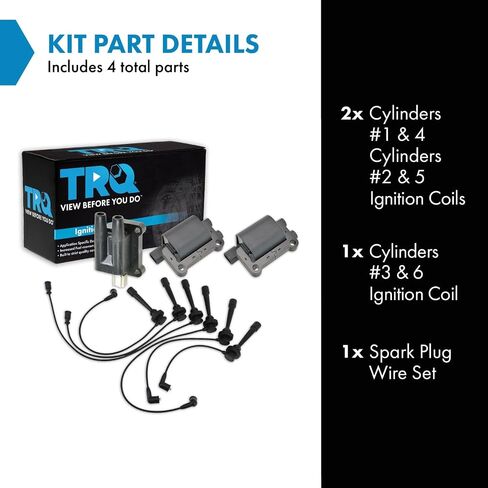 TRQ Ignition Kit Ignition Coil Spark Plugs Wire Set Compatible with 1997-2002 Mitsubishi Montero 1997-2004 Montero Sport in Saudi Arabia