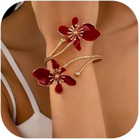 Chunky Gold Bracelet Flower Cuff Bracelets for Women 3D Flower Desigh Bracelet for Women Trendy in Saudi Arabia