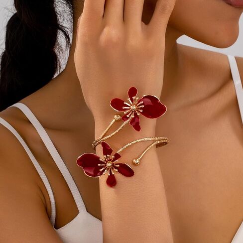 Chunky Gold Bracelet Flower Cuff Bracelets for Women 3D Flower Desigh Bracelet for Women Trendy in Saudi Arabia