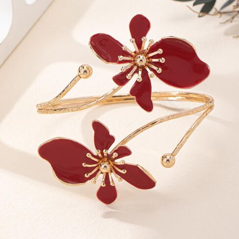 Chunky Gold Bracelet Flower Cuff Bracelets for Women 3D Flower Desigh Bracelet for Women Trendy in Saudi Arabia