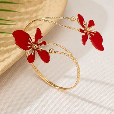 Chunky Gold Bracelet Flower Cuff Bracelets for Women 3D Flower Desigh Bracelet for Women Trendy in Saudi Arabia