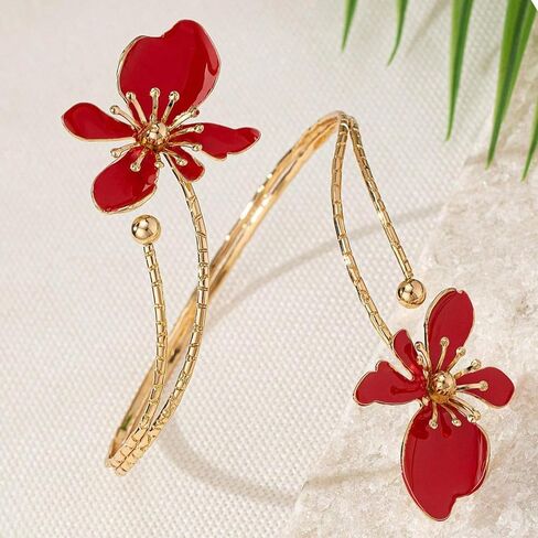 Chunky Gold Bracelet Flower Cuff Bracelets for Women 3D Flower Desigh Bracelet for Women Trendy in Saudi Arabia