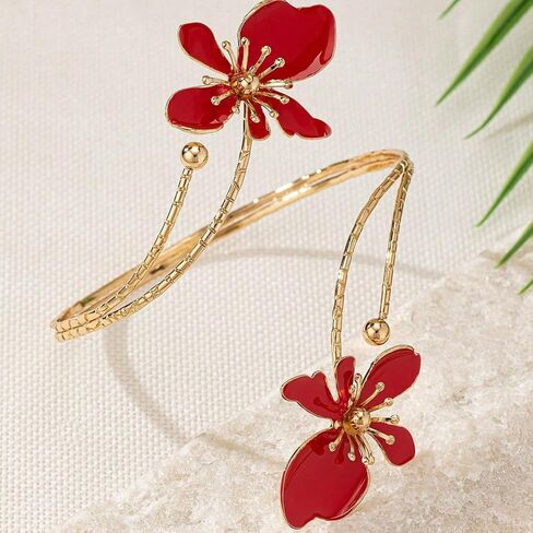 Chunky Gold Bracelet Flower Cuff Bracelets for Women 3D Flower Desigh Bracelet for Women Trendy in Saudi Arabia
