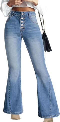 Sidefeel Flare Jeans for Women High Waisted Stretchy Bell Bottoms Wide Leg Side Seam Denim Pants in Saudi Arabia