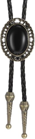 Bolo Tie for Men Western Cowboy, Handmade Round Bola Tie Fashion Accessories Leather Cord Black Turquoise in Saudi Arabia