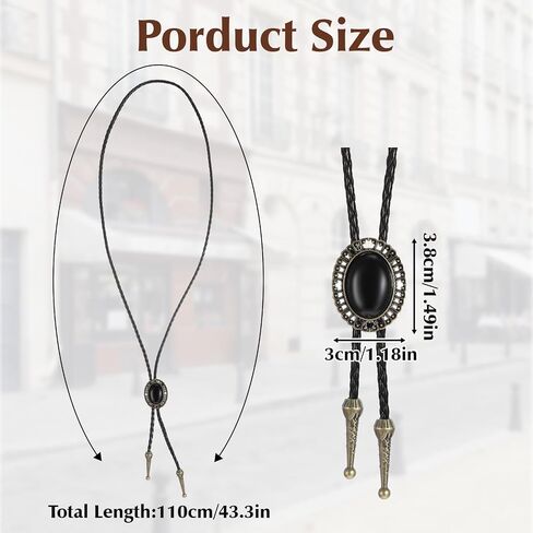 Bolo Tie for Men Western Cowboy, Handmade Round Bola Tie Fashion Accessories Leather Cord Black Turquoise in Saudi Arabia