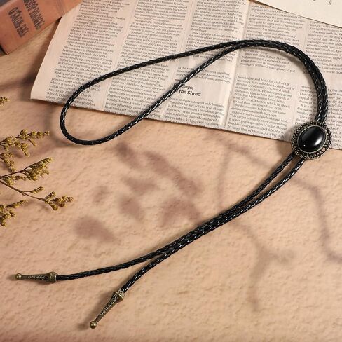 Bolo Tie for Men Western Cowboy, Handmade Round Bola Tie Fashion Accessories Leather Cord Black Turquoise in Saudi Arabia