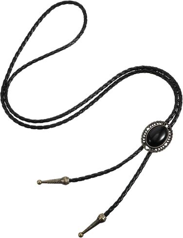 Bolo Tie for Men Western Cowboy, Handmade Round Bola Tie Fashion Accessories Leather Cord Black Turquoise in Saudi Arabia