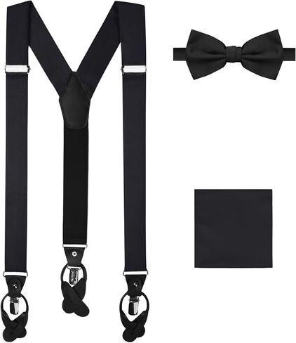 Jacob Alexander 3 Piece Set Solid Color Men's Suspenders Pre-Tied Banded Bow Tie and Pocket Square in Kuwait