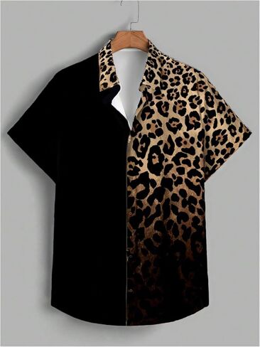 Men's Leopard Print Tops Button Down Short Sleeve Summer Cheetah Shirts Casual Trendy Top in Saudi Arabia
