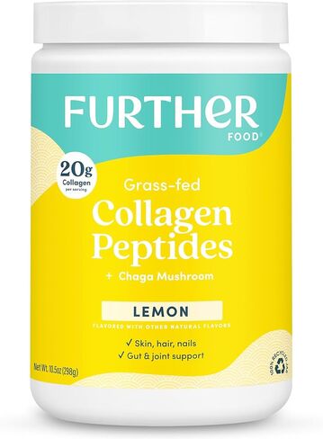 Further Food Lemon Collagen Peptides Powder, Grass-Fed Pasture-Raised Hydrolyzed Type 1 & 3 Protein, Gut Health + Joint, Hair, Skin, Nails, Paleo Keto Sugar-Free 10.50 oz in Kuwait