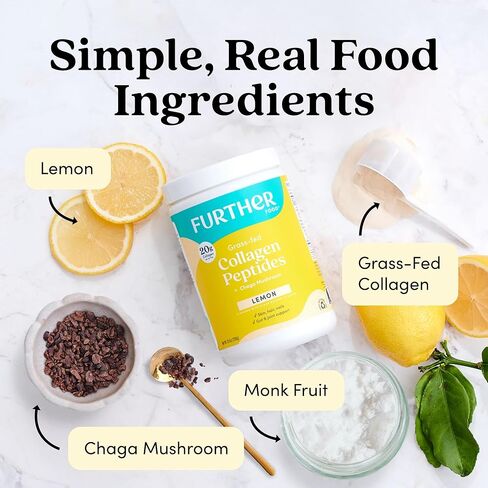 Further Food Lemon Collagen Peptides Powder, Grass-Fed Pasture-Raised Hydrolyzed Type 1 & 3 Protein, Gut Health + Joint, Hair, Skin, Nails, Paleo Keto Sugar-Free 10.50 oz in Kuwait