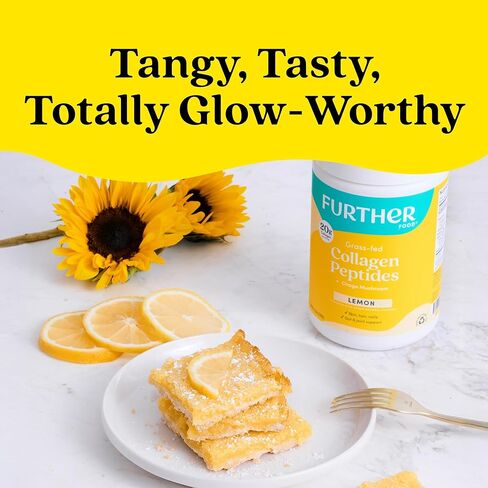 Further Food Lemon Collagen Peptides Powder, Grass-Fed Pasture-Raised Hydrolyzed Type 1 & 3 Protein, Gut Health + Joint, Hair, Skin, Nails, Paleo Keto Sugar-Free 10.50 oz in Kuwait