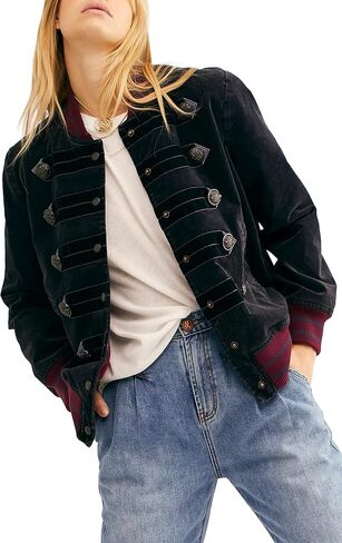 سترة منفوخة من Free People Days Atlas Cord Bomber (S) باللون الأزرق الداكن in Saudi Arabia