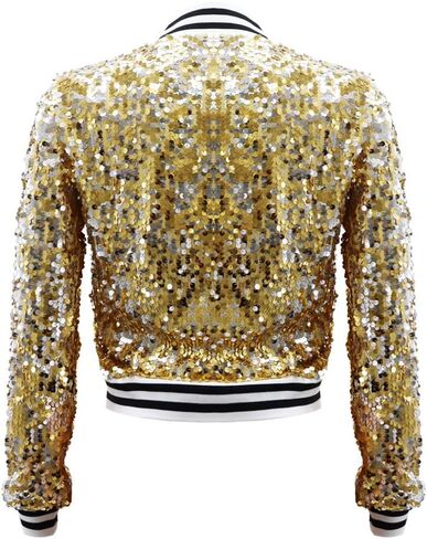 سترة Yolsun النسائية بالترتر، معطف سترة Mardi Gras Sparkle Bomber بأكمام طويلة للبالغين لحفلات الكرنفال in Kuwait