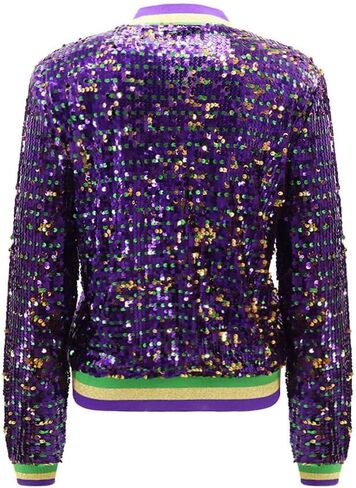 سترة Yolsun النسائية بالترتر، معطف سترة Mardi Gras Sparkle Bomber بأكمام طويلة للبالغين لحفلات الكرنفال in Kuwait