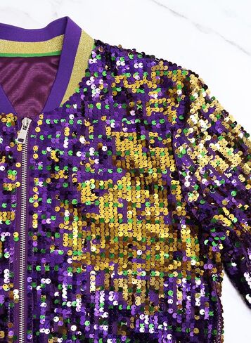 سترة Yolsun النسائية بالترتر، معطف سترة Mardi Gras Sparkle Bomber بأكمام طويلة للبالغين لحفلات الكرنفال in Kuwait