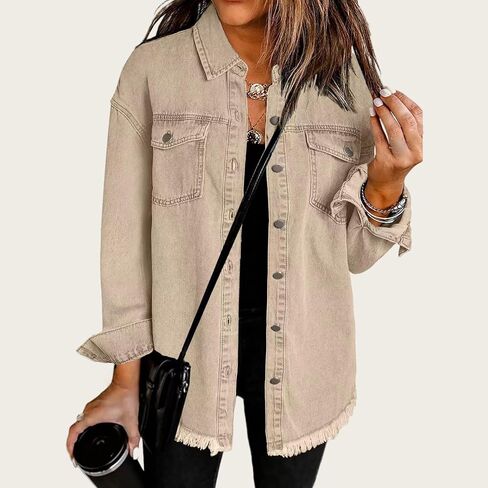 Womens Oversized Denim Jacket Casual Plus Size Fashion Lightweight Shacket Fall Outfits Trendy Loose Y2k Jean Jackets in Saudi Arabia