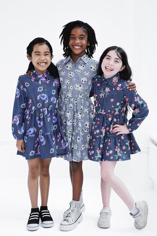 Disney Floral Girls Chambray Dress Toddler to Big Kid Sizes (2T - 16) in Saudi Arabia