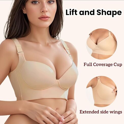 Women's Push Up Bra Hide Back Fat Full Coverage Bras with High Support Plus Size T-Shirt Bra for Smoothing Back in Saudi Arabia