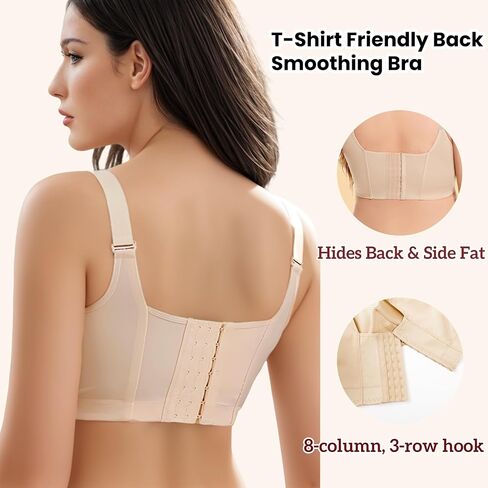 Women's Push Up Bra Hide Back Fat Full Coverage Bras with High Support Plus Size T-Shirt Bra for Smoothing Back in Saudi Arabia