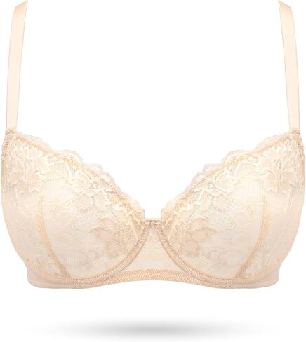 Women's Balconette Lace Bra Sexy Unlined Sheer Bras Demi See Through Underwire Lift Bralette in Saudi Arabia