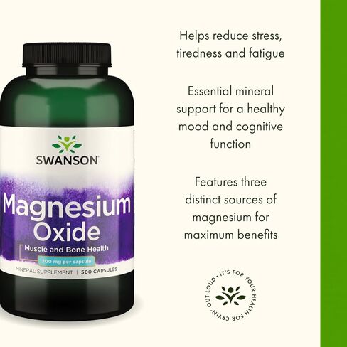 Swanson Magnesium Bone & Muscle Health Support 200 Milligrams (2 Caps per 400 mg Serving Magnesium Oxide) 500 Capsules in Saudi Arabia