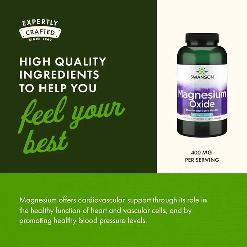 Swanson Magnesium Bone & Muscle Health Support 200 Milligrams (2 Caps per 400 mg Serving Magnesium Oxide) 500 Capsules in Saudi Arabia