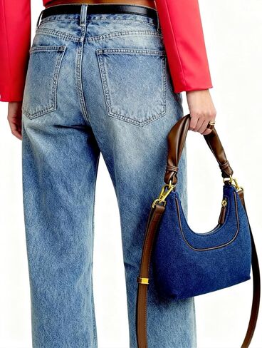 Denim Shoulder Bags for Women,Crescent Denim Crossbody Bags,Top Handle Jean Purse in Saudi Arabia