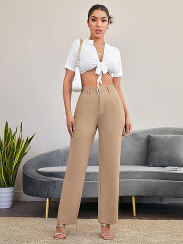 SweatyRocks Women's Elegant High Waist Solid Long Pants Office Trousers in Saudi Arabia
