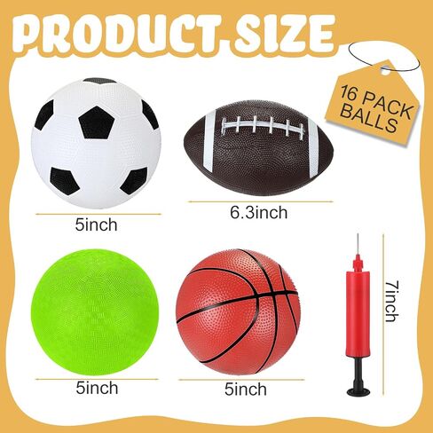 36 Pcs Sports Balls with 9 Pump for Kids Operation Christmas 5 Inch Basketball, 5 Inch Soccer Ball, 5 Inch Playground Ball, 6.3" Football in Saudi Arabia