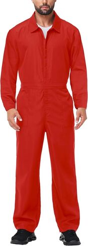 Men's Halloween Long Sleeve Zipper Jumpsuit Mechanic Work Costume Solid Color Coveralls in Kuwait
