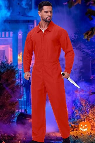 Men's Halloween Long Sleeve Zipper Jumpsuit Mechanic Work Costume Solid Color Coveralls in Kuwait