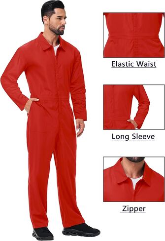 Men's Halloween Long Sleeve Zipper Jumpsuit Mechanic Work Costume Solid Color Coveralls in Kuwait