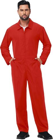 Men's Halloween Long Sleeve Zipper Jumpsuit Mechanic Work Costume Solid Color Coveralls in Kuwait