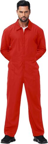 Men's Halloween Long Sleeve Zipper Jumpsuit Mechanic Work Costume Solid Color Coveralls in Kuwait