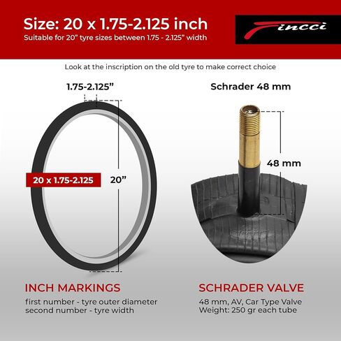 Fincci Pair 20 x 1.75 1.95 2.0 2.1 2.125 Inch 48mm Presta Valve Inner Tube for BMX Mountain MTB Kids Childs Bicycle Bike (Pair) in Saudi Arabia