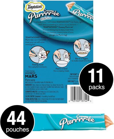 Temptations Creamy Puree Mix-Ups Seafood Medley Flavor Squeezable Lickable Wet Cat Treats, 0.42 oz. Tubes, 4 Count (Pack of 11) – Total 44 Count in Saudi Arabia