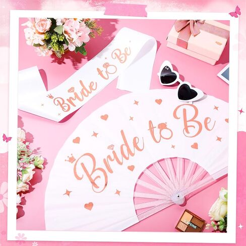 JaGely 3 Pcs Bachelorette Party Accessories Includes Rose Gold Bride Fan Bride to Be Sash and Heart Shaped Sunglasses for Bridal Shower Bachelorette Party Decorations Favors in Saudi Arabia