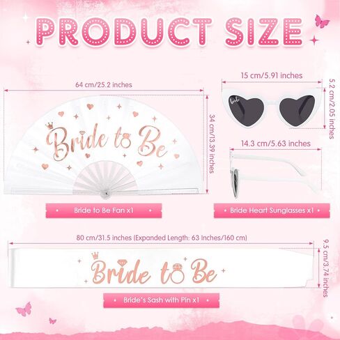 JaGely 3 Pcs Bachelorette Party Accessories Includes Rose Gold Bride Fan Bride to Be Sash and Heart Shaped Sunglasses for Bridal Shower Bachelorette Party Decorations Favors in Saudi Arabia