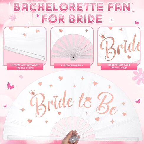 JaGely 3 Pcs Bachelorette Party Accessories Includes Rose Gold Bride Fan Bride to Be Sash and Heart Shaped Sunglasses for Bridal Shower Bachelorette Party Decorations Favors in Saudi Arabia