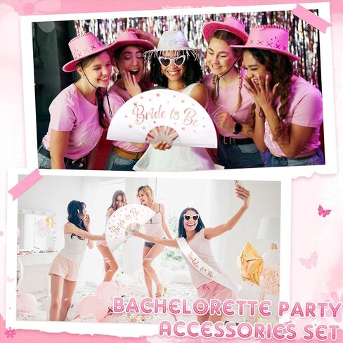 JaGely 3 Pcs Bachelorette Party Accessories Includes Rose Gold Bride Fan Bride to Be Sash and Heart Shaped Sunglasses for Bridal Shower Bachelorette Party Decorations Favors in Saudi Arabia