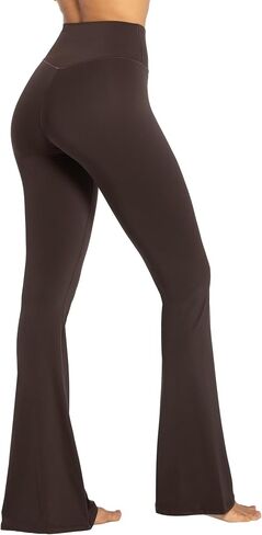 Sunzel Flare Leggings، بنطال يوجا متقاطع مع تحكم في البطن، خصر عالٍ وساق واسعة، بدون درزات أمامية، بني جافا X-Small، درزة داخلية 32 بوصة in Saudi Arabia