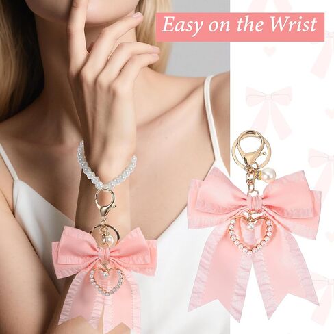 Bow Purse Keychain with Pearl Charm, Cute Bag Charm for Women Large Bow Keychain Backpack Charms Keychains in Saudi Arabia