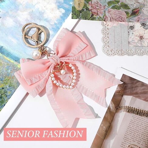 Bow Purse Keychain with Pearl Charm, Cute Bag Charm for Women Large Bow Keychain Backpack Charms Keychains in Saudi Arabia