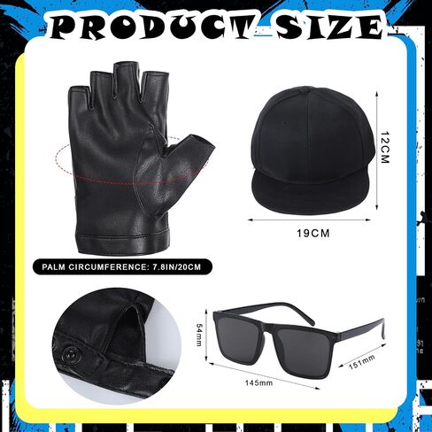 Mepase Halloween West Coast 80s Rapper Costume Accessories Include Cap Afro Wig Sunglasses Gold Necklace Gloves for Gangsta Rap 90s Hip Hop Cosplay Men Women Outfit in Saudi Arabia