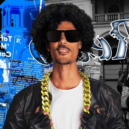 Mepase Halloween West Coast 80s Rapper Costume Accessories Include Cap Afro Wig Sunglasses Gold Necklace Gloves for Gangsta Rap 90s Hip Hop Cosplay Men Women Outfit in Saudi Arabia
