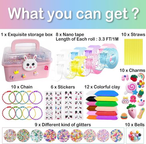 KAWAIZOO Nano Tape Bubble Kit for Kids with Bunny Box,Squishy Balloon Kit with DIY Clay and Slime Accessories,Nano Bubble Tape Kit,Nano Tape Bubbles in Saudi Arabia