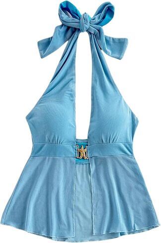 Milumia Women's Starfish Decor Backless Halter Top Tie Backless Sleeveless Split Hem Tank Tops in Saudi Arabia