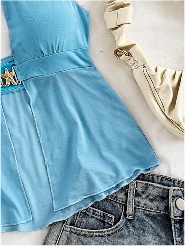 Milumia Women's Starfish Decor Backless Halter Top Tie Backless Sleeveless Split Hem Tank Tops in Saudi Arabia
